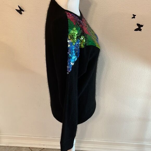 Vintage 90s Black Angora Blend Sequin Pullover Sweater Shoulder Pads Size S - Picture 5 of 14